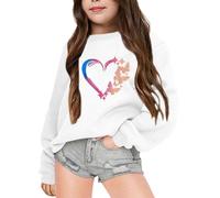 Generisch 2025 - Children's Girls Autumn and Winter Letters Printed Crew Neck Long Sleeve Sweatshirt Tops Teenager Girls Clothing Pullover, White, 11-12 Years