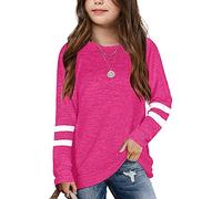 Generisch 2025 Children's Girls' Tunic Towns Crew Neck Soft Striped Long Sleeve Comfortable Casual Jumper Sweatshirt Shirt Teenager Girls Black, Hot Pink, 12-13 Years
