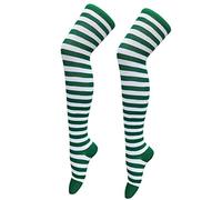 Generisch -2025 Christmas High Long Stockings Over Knee Stockings Christmas Cosplay Party Costumes Socks Knee High Long Striped Stocking Socks 1 Pair Hold-Up Stockings Without Foot, Army Green, One