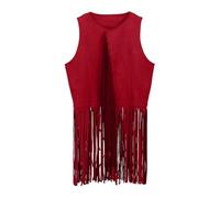 Generisch 2025 Cowboy Vest Outfits Hippie Costume Set Children Girls Fringe Tassel Vest Cosplay Party Costume Shirt Girls Rabbit (Red 11-12 Years)