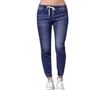 Generisch 2025 Elastic Autumn Plus Pull-Out String Loose Cut Women's Casual Plus Denim Jeans for Women Jeans Women's Black Holes, Dark blue, 3XL