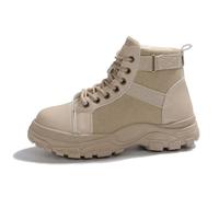 Generisch 2025 European American Winter, Couple High Top Leather Boots with British Style Warm Fleece Short Boots, Lace-up Ankle Boots for Workwear, Girls 39, beige, 10 UK