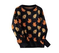 Generisch 2025 Fashionable Winter Pullover with Maple Leaf Pattern Crew Neck Long Sleeve Casual Pullover Knitted Jumper Short Hoodies Women, black, S