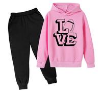 Generisch 2025 Football Letters Print Sweatshirt Hoodie Pants Kids Casual Two Piece Fashion Trend Football Fans Sports Rugby Players Tracksuit Short Boys, pink, 5-6 Jahre
