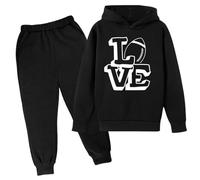 Generisch 2025 Football Letters Print Sweatshirt Hoodie Pants Kids Casual Two Piece Fashion Trend Football Fans Sports Rugby Players Tracksuit Short Boys, black, 5-6 Jahre