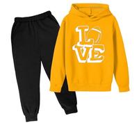 Generisch 2025 Football Letters Print Sweatshirt Hoodie Pants Kids Casual Two Piece Fashion Trend Football Fans Sports Rugby Players Tracksuit Short Boys, yellow, 5-6 Jahre