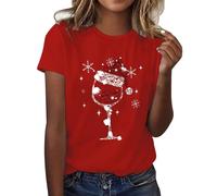 Generisch | 2025 for Casual Tops Short Sleeve Crew Neck T-Shirt Christmas Print Loose Top Southern Dress, red, XXL