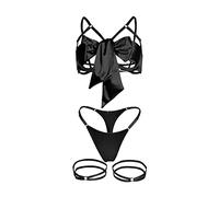Generisch 2025 Garter Lingerie for Women Bow Decoration Satin Texture Lingerie Strap Harness Spaghetti Straps Open Back Without Corset Going Out Party Crop Top Lingerie Women Large Sizes, black, XL