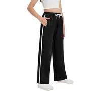 Generisch 2025 Girls Drawstring Jogging Bottoms, Wide Leg, Loose Tracksuit Bottoms for Teenagers, Cargo Pants with Side Stripes, Casual Trousers with Pockets, 6 14 Years Things, black, 9-10 Years