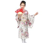 Generisch 2025 Girls' Japanese Traditional Dress Kimono Robe for Children Girls Yukata Kimono Anime Cosplay Robe Black, White, 7-8 Jahre