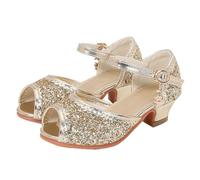 Generisch 2025 Girls Sandals Closed Toe Heels Wedding Party Shoes Sequin Bow for Toddlers 37 Kids, gold, 3 UK