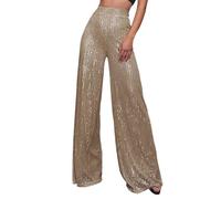 Generisch 2025 Glitter Sequin High Waist Wide Leg Flared Trousers Nightclub Clothing Trousers Women Wide 48, Rose Gold, XXL
