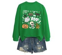Generisch 2025 Halloween Sweatshirt Women's Sweatshirt Without Halloween Theme Cat Long Sleeve Top Perfect for Daily Casual Use Thin Fleece Jacket Women, Green, M