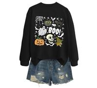 Generisch 2025 Halloween Sweatshirt Women's Sweatshirt Without Halloween Theme Cat Long Sleeve Top Perfect for Daily Casual Use Thin Fleece Jacket Women, black, L