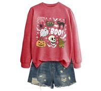 Generisch 2025 Halloween Sweatshirt Women's Sweatshirt Without Halloween Theme Cat Long Sleeve Top Perfect for Daily Casual Use Thin Fleece Jacket Women, Red (watermelon red), XXL