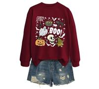 Generisch 2025 Halloween Sweatshirt Women's Sweatshirt Without Halloween Theme Cat Long Sleeve Top Perfect for Daily Casual Use Thin Fleece Jacket Women, Wine Red, XXL