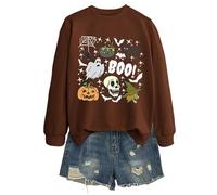 Generisch 2025 Halloween Sweatshirt Women's Sweatshirt Without Halloween Theme Cat Long Sleeve Top Perfect for Daily Casual Use Thin Fleece Jacket Women, coffee, L