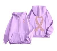 Generisch 2025 Hoodie Men's Hoodie with Zip, Pocket and Drawstring for Everyday Use and Breast Cancer Awareness Print, Basic Pullover, purple, XL