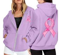 Generisch 2025 Hoodie Women's Hoodie with Zip, Fleece Jumper, Breast Cancer Awareness Month, Long Sleeves, Pocket, Drawstring, Casual Sweatshirt for Everyday Use, Light purple, M
