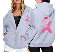 Generisch 2025 Hoodie Women's Hoodie with Zip, Fleece Jumper, Breast Cancer Awareness Month, Long Sleeves, Pocket, Drawstring, Casual Sweatshirt for Everyday Use, gray, 3XL