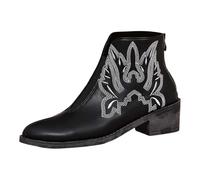 Generisch 2025 Large Yards Foreign Trade Square with Pointed Back Zip Boots Female European Embroidery Fashion In With Women's Short Boots Shoelaces, black, 8 UK