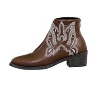 Generisch 2025 Large Yards Foreign Trade Square with Pointed Back Zip Boots Female European Embroidery Fashion In With Women's Short Boots Shoelaces, brown, 7 UK