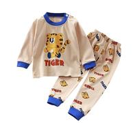 Generisch 2025 Little Boys Girls Dinosaur Animals Cotton Pajama Set 2 Pieces Train Toddler Cartoon Sleepwear Winter Clothes Coat, khaki, 2-3 Years