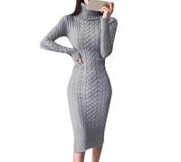 Generisch 2025 Long Sleeve Turtleneck Sweater Dresses for Women Knitted Bodycon Midi Sweater Dresses Mix &, gray, S