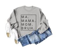 Generisch 2025 Ma Mama Mom Sweatshirt Women's Mama Life Graphic Shirts Loose Long Sleeve Pullover Tops Mommy Shirt Pullover Women's Warm, Light grey, M