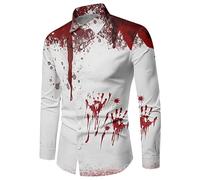 Generisch 2025_ Male Halloween Shirt Blood Handprint Personalised Festive Scared Blood Scarred Long Sleeve Button Down Shirt, black, M