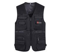Generisch 2025 Men's Casual Outdoor Work Fishing Travel Photo Cargo Vest Jacket Pockets Tops Off Shoulder Short, black, 3XL