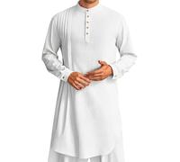 Generisch 2025 Men's Linen Long Sleeve Kaftan Thobe Long Dress Shirt Robe Casual Muslim Dress Men's Shirt Coaster, White, M
