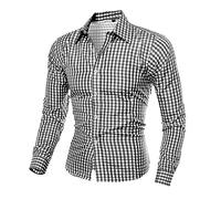 Generisch 2025 Men's Long-Sleeved Checked Shirt for Self-Cultivation Stretch Shirt, black, L