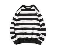 Generisch 2025 Men's Round Pullover Top Long Sleeve Striped Blouse Winter Sweatshirts Sweater Vest Black Women, White, XXL