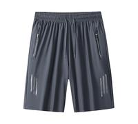 Generisch 2025 Men's Shorts Ice Silk Sports Lightweight Shorts Breathable Shorts Pocket with Zip Sports Trousers Elastic Waist Drawstring Fitness Training Men's Trousers Cargo 44 Width, darkgray, 5XL