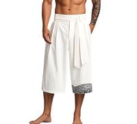 Generisch 2025 Men's Shorts Short Trousers Summer Trousers Japanese Linen Retro Style for Men Straight Trousers with Wide Leg Shorts Light, White, XXL