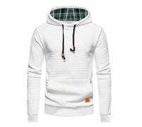 Generisch 2025 Men's Winter Casual Pullover Jacquard and Fashionable Checked Long Sleeve Sweatshirt with Hood On Jumper, White, XL