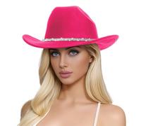 Generisch 2025 Men's Women's Wool Hats Western Cowboy Top Hat Three Rhinestones Sun Hat for Children Girls, Hot Pink, One Size