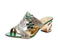 Generisch 2025 - Mouth High Slippers for Women Heel Sandals Heel Thick Fashion Rhinestone Fish Sandals for Women Shoes Women's Boots Winter, Green, 5 UK
