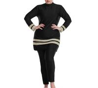 Generisch 2025 Muslim Women's Oversized Swimsuit Conservative Swimsuit Long Sleeve Trousers Swimming Cap Three Piece Women, black, 3XL
