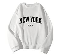 Generisch 2025 New York Men's Women's Letter Graphic Print Long Sleeve Crew Neck Tops Sweatshirt Coat Open Men, White, L