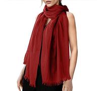 Generisch 2025 Plain Women's Scarf Cotton Linen for All Year Round Beach Striped Scarf Red Women's Knitted, Wine Red, One Size