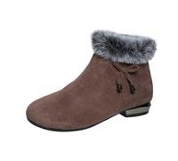 Generisch 2025 Retro Plain Zip Warm Non-Slip Round Head Boots Women's Cotton Shoes 37 41 Women's High Winter Shoes, brown, 6 UK