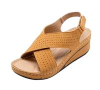 Generisch 2025 Sandals for Women Comfortable Wedge Heel Open Toe Ankle Strap Wide Fit Padded Walking Sandals with Shoes Women's Sandals with Heel, yellow, 4 UK