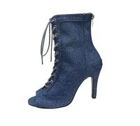 Generisch 2025 Sandals Women's Mules Shoes Women's Fashion Denim Mesh Patchwork Open Toe Lacing Thin High Heel Sandals Women's Shoes Lace-up Ankle Boots, blue, 8.5 UK