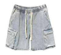 Generisch 2025 Shorts Men's Shorts Men's Denim Cargo Shorts 5 Inch Casual Washed Trousers for Summer Outdoor Flowers, lightblue, M