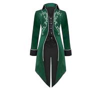 Generisch _2025 Slim Medieval Retro Halloween Punk Jacket Cosplay Costume Gold Trim Coat Jacket Gothic Tailcoat Costume Halloween Coats Men's Vinyl (Green M)