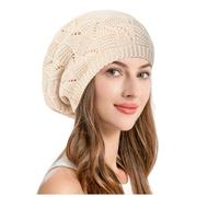 Generisch 2025 Soft Airy Beret Knitted with Cut-Out Lightweight Casual Crocheted Beret Black, beige, One Size