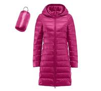 Generisch 2025 Warm Lightweight Women's Jacket Hooded Windproof Winter Coat with Recycled Insulation Slim Winter Coat with Long Warm White Duck Down Coat Light Jacket Women, Hot Pink, S