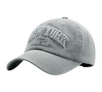 Generisch 2025 Washed Denim Baseball Cap Vintage Style with Embroidered Letters Unisex New York Style Dad Cap, Light grey, One Size
